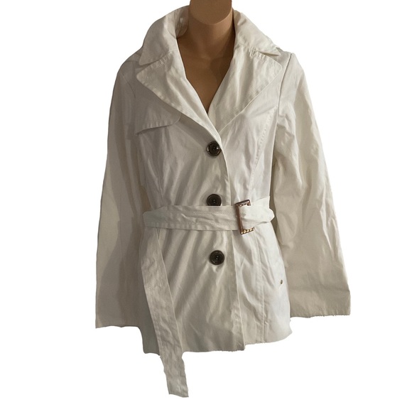 Ellen Tracy Belted Short Trench Coat Fall Jacket White - Picture 1 of 16